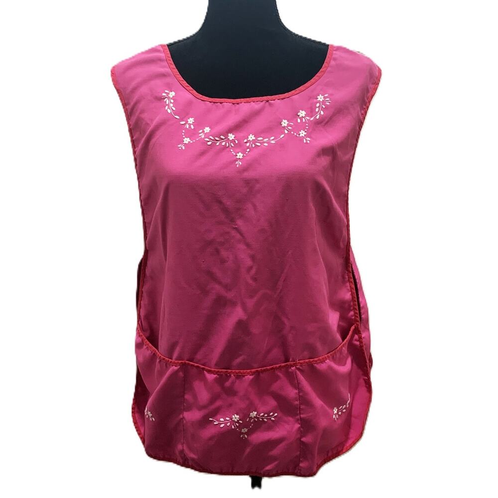 Vintage Tabard Side Tie Apron w/ Pockets Hot Pink Farmhouse Cottage Art